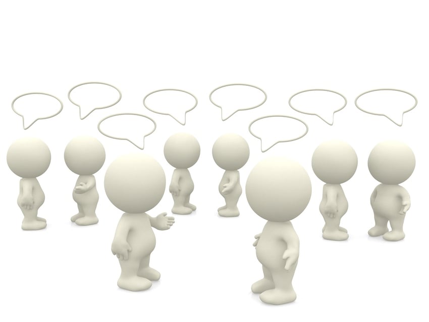 3D people with talk bubbles isolated over a white background