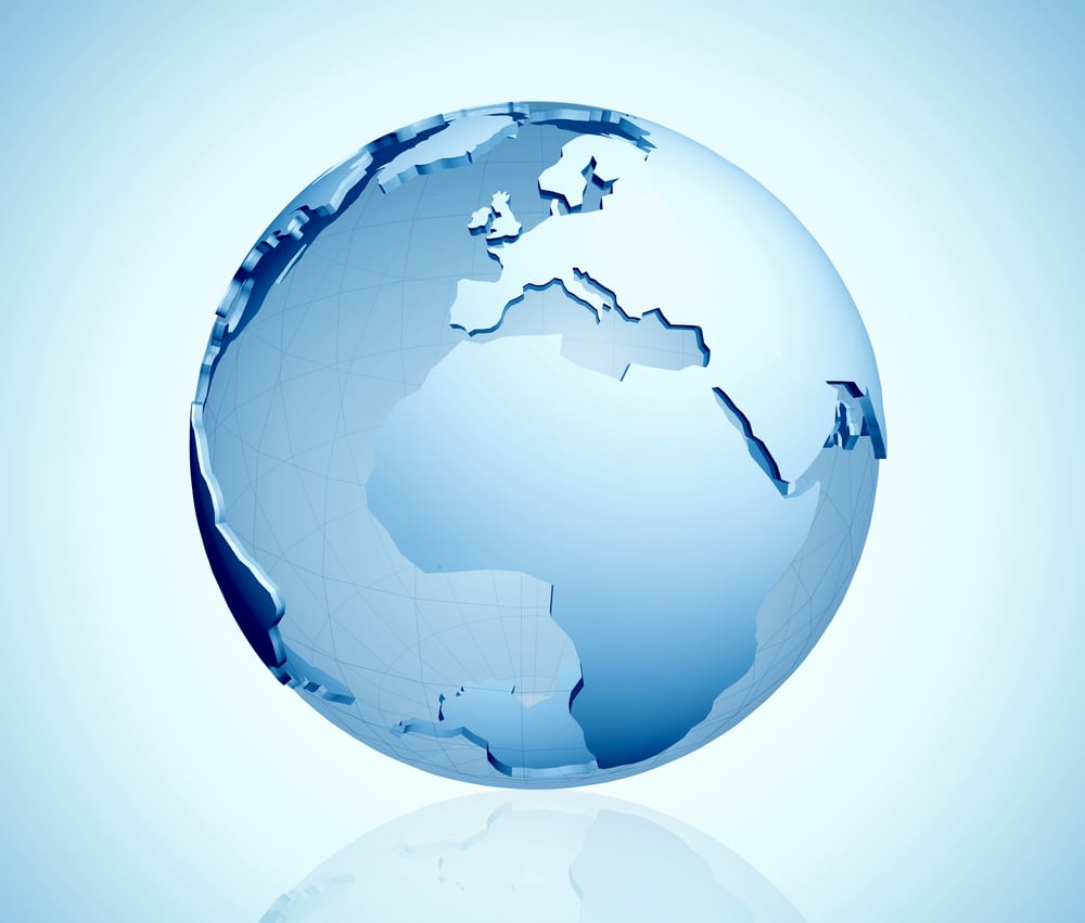 blue globe illustration in 3d showing europe and africa