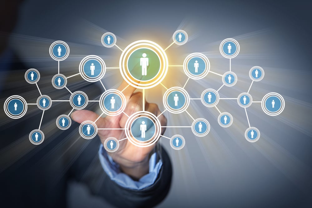 Image of male touching virtual icon of social network