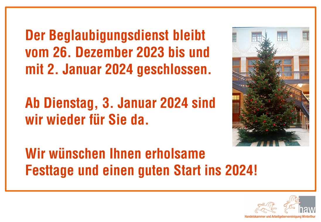 Schliessungen 2023 Weihnachten