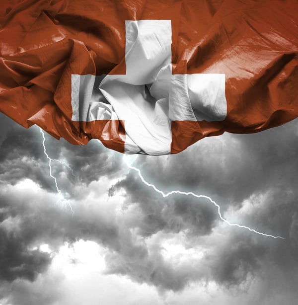 Switzerland waving flag on a bad day